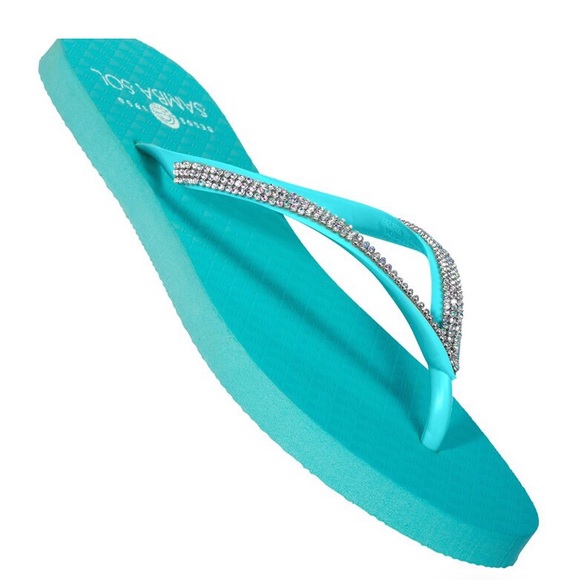 ππHost Pick BRAND NEW Samba Sol Crystal Embellished Flip Flops - Picture 2 of 7